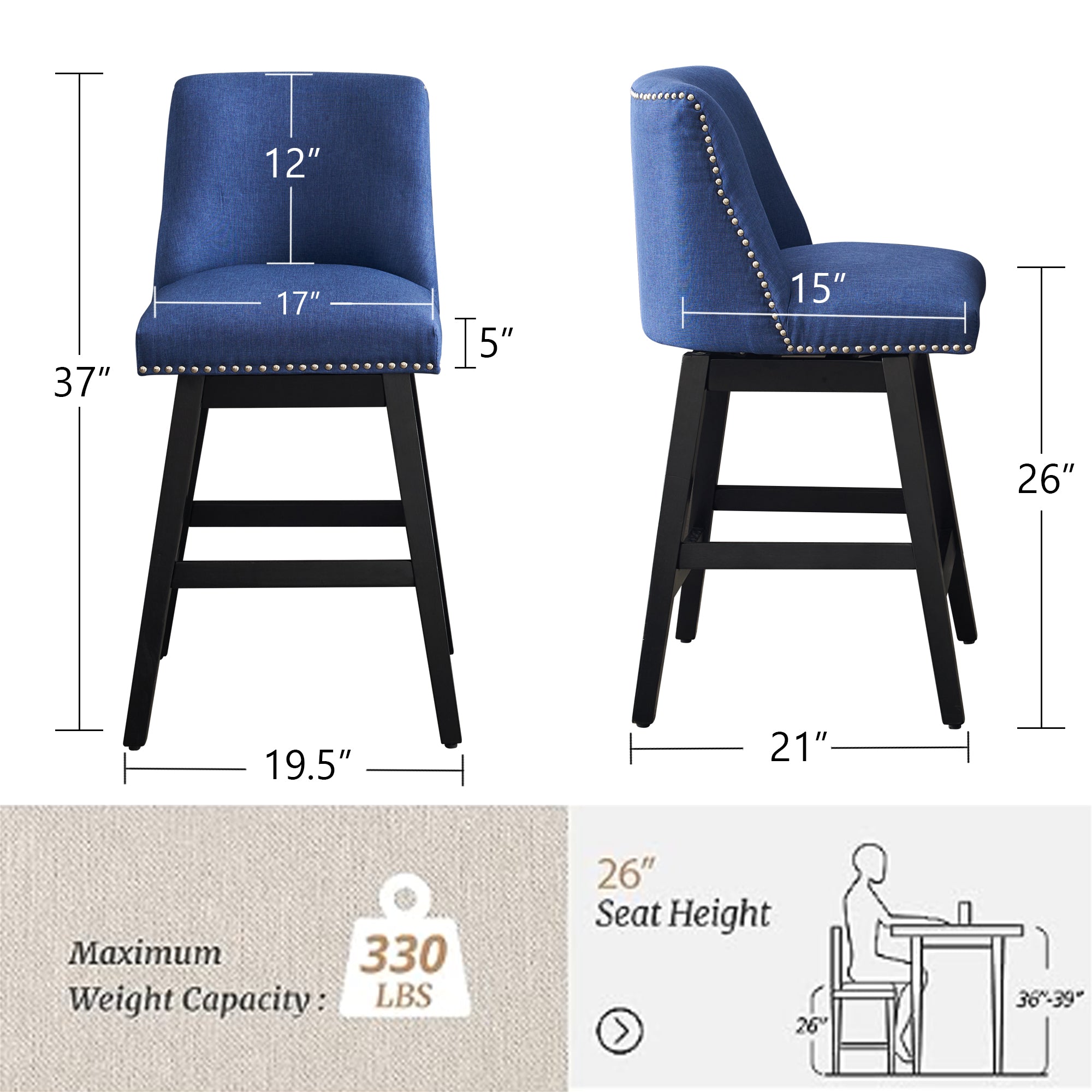 Upholstered Swivel Bar Stools Set of 2