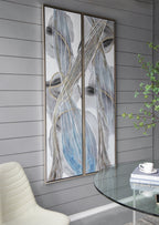 Set of 2 Elongated Modern Abstract Oil Paintings