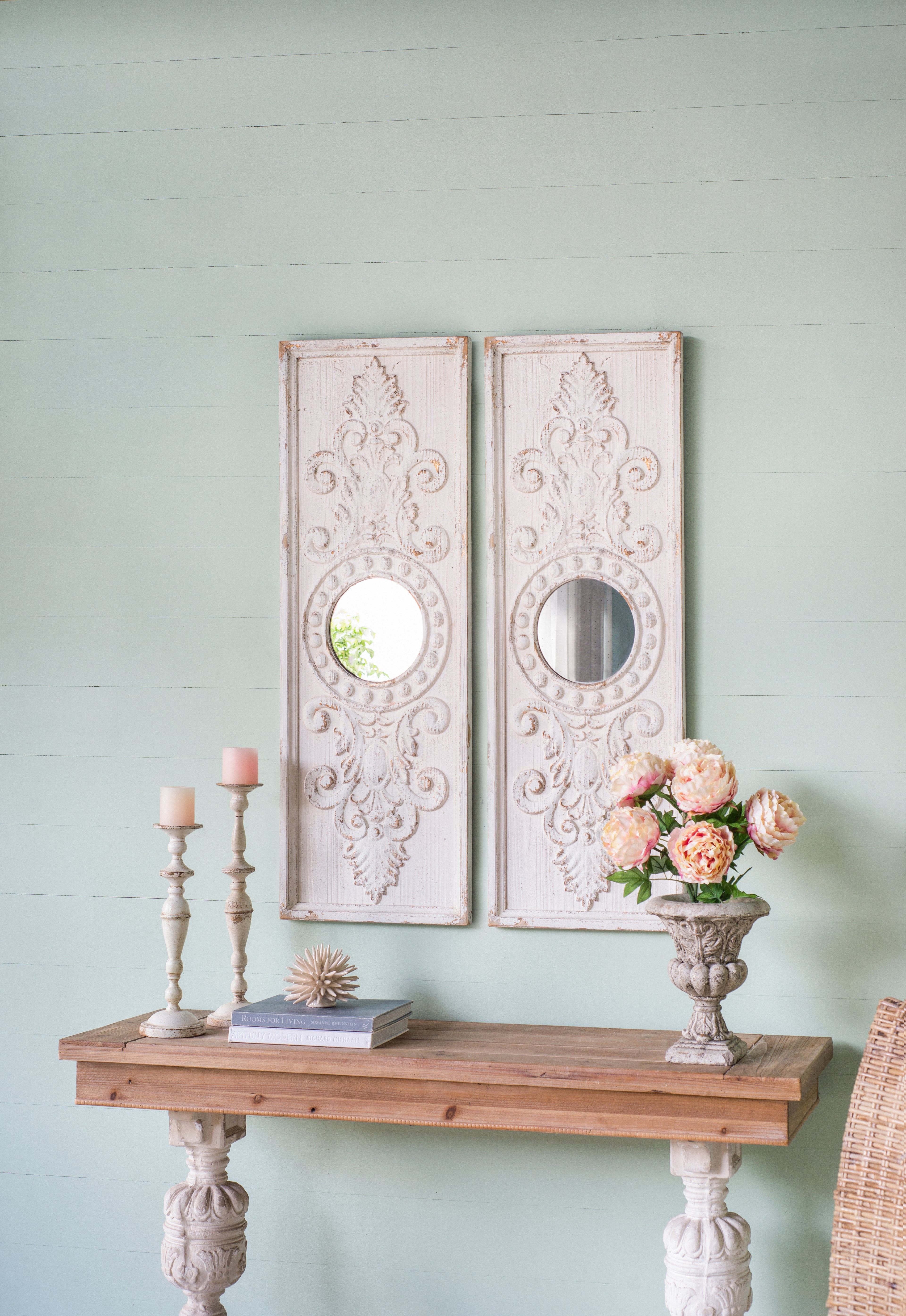 Set of 2 Large Wooden Wall Art Panels with Distressed Finish