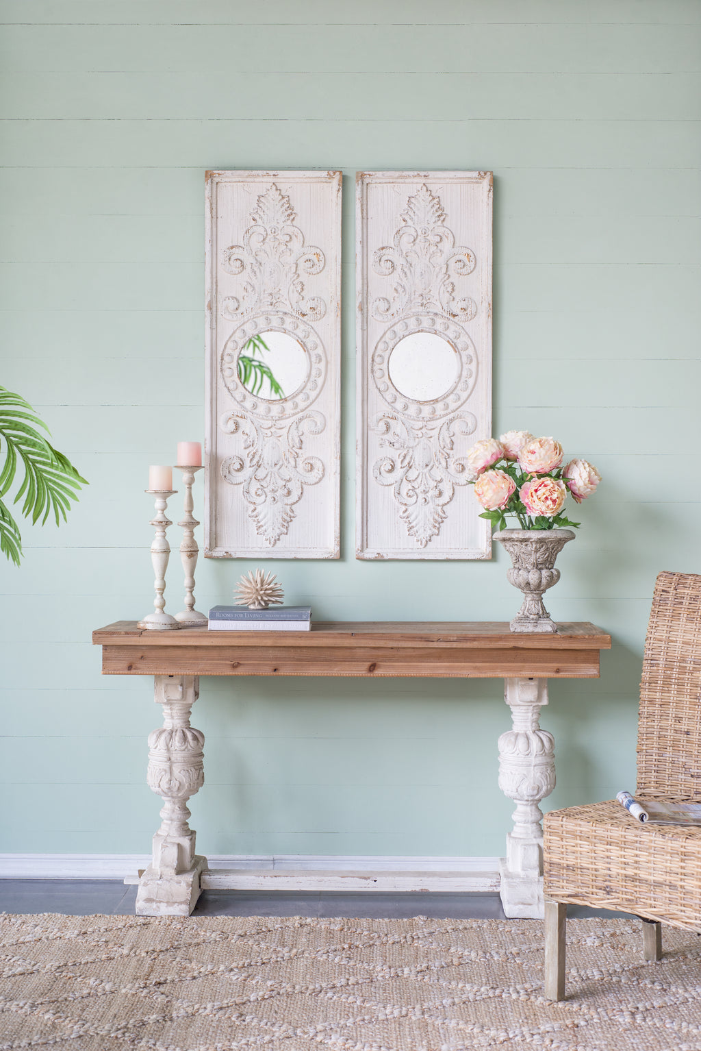 Set of 2 Large Wooden Wall Art Panels with Distressed Finish