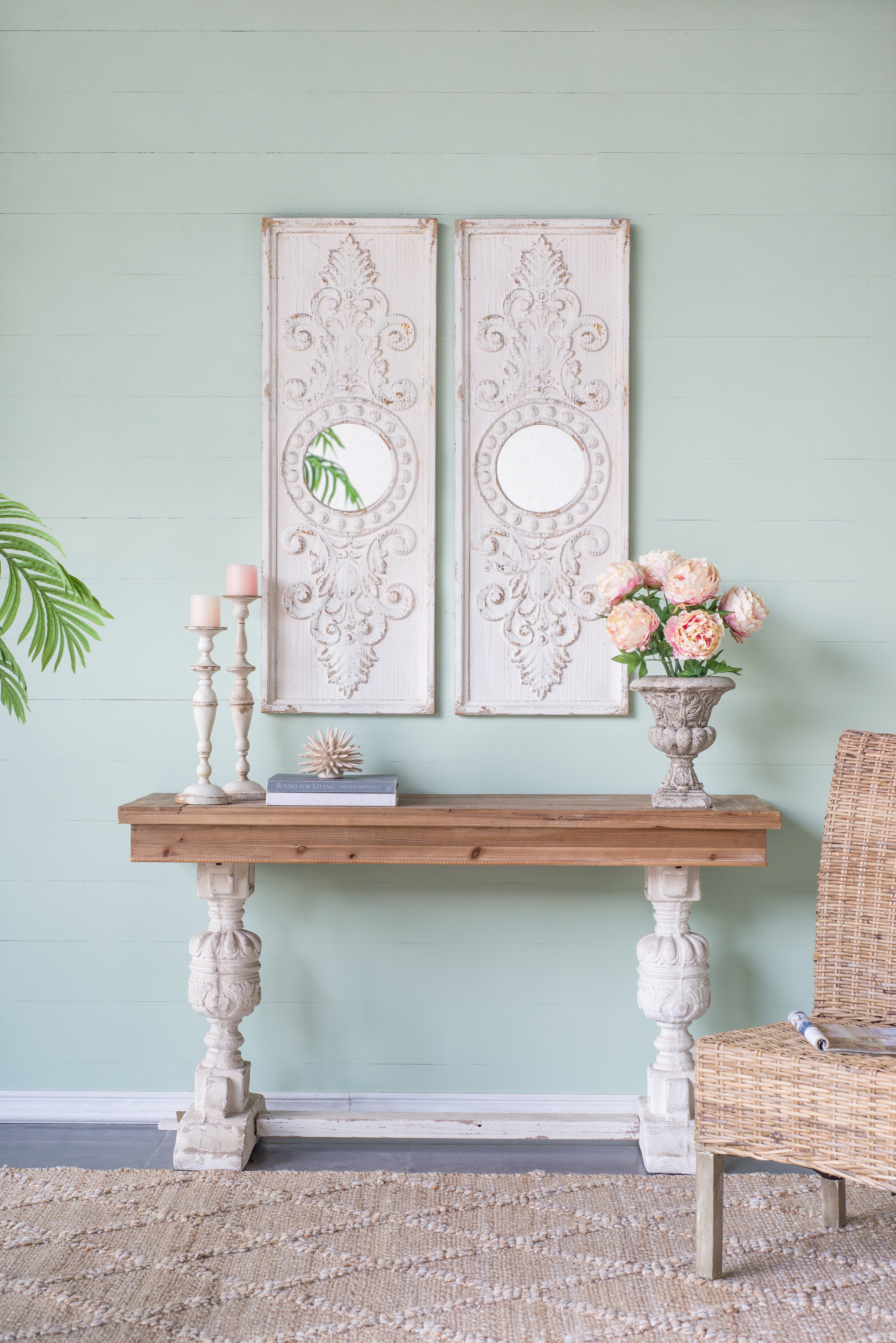 Set of 2 Large Wooden Wall Art Panels with Distressed Finish