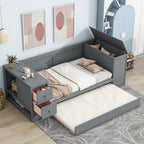 Twin Size Daybed with Storage Arms, Trundle and Charging Station