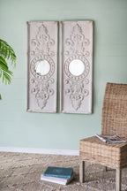 Set of 2 Large Wooden Wall Art Panels with Distressed Finish