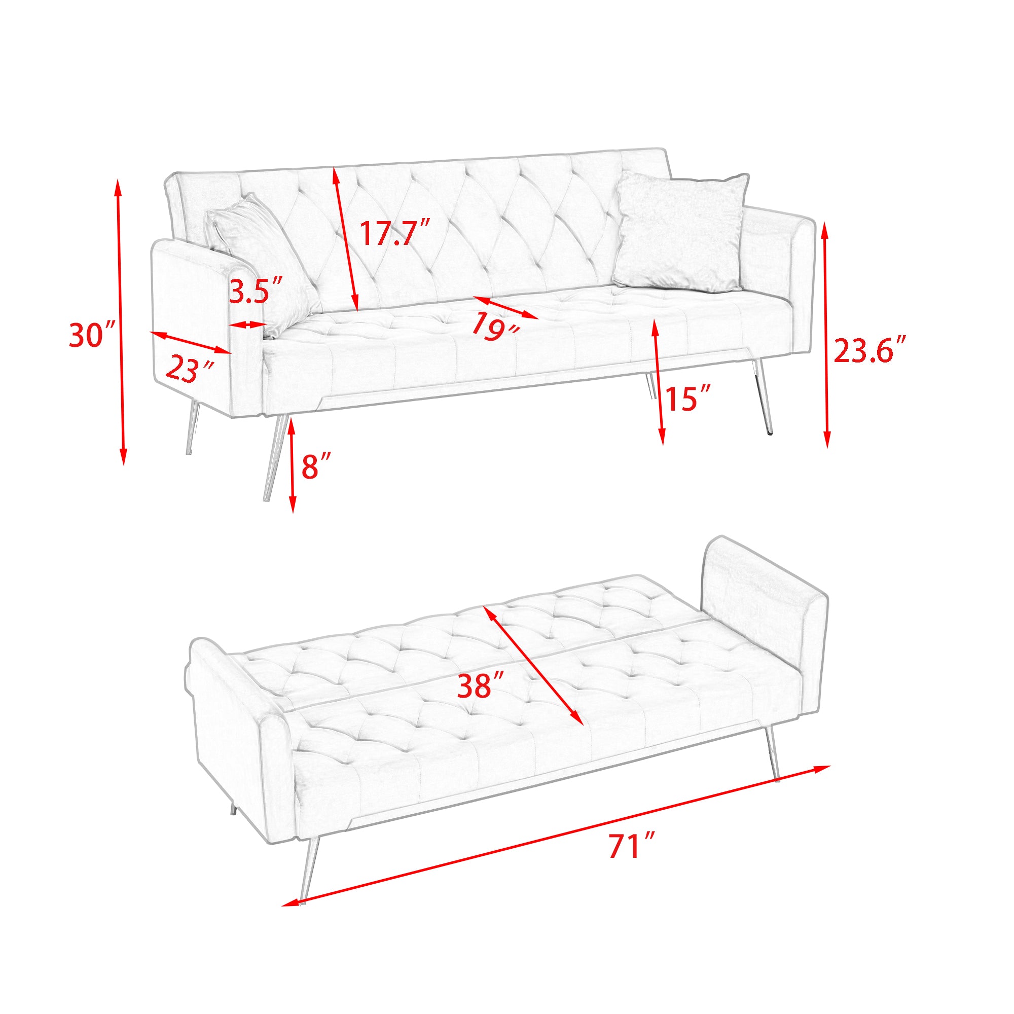 71-Inch Convertible Love Seat Sofa - American Retro