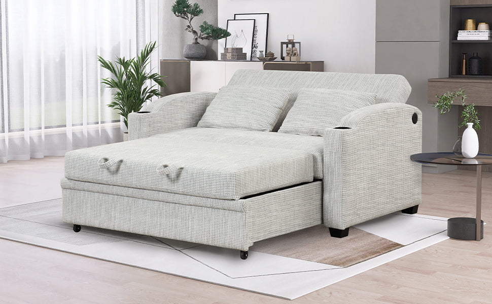 61.6" Pull Out Sofa Bed Modern Chenille Convertible Loveseat