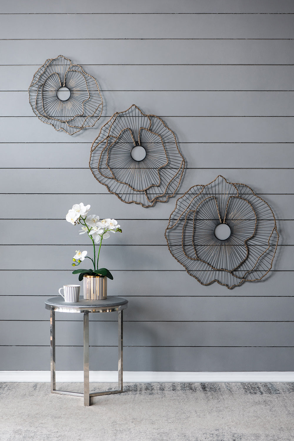 Set of 3 Metal Flowers Wall Decor