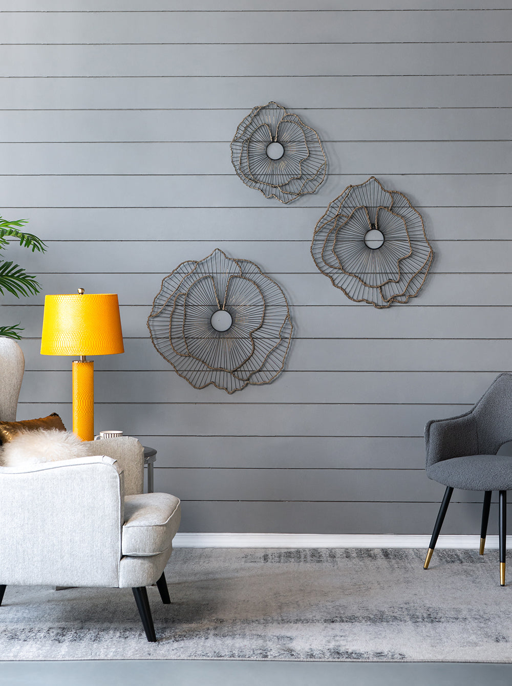 Set of 3 Metal Flowers Wall Decor