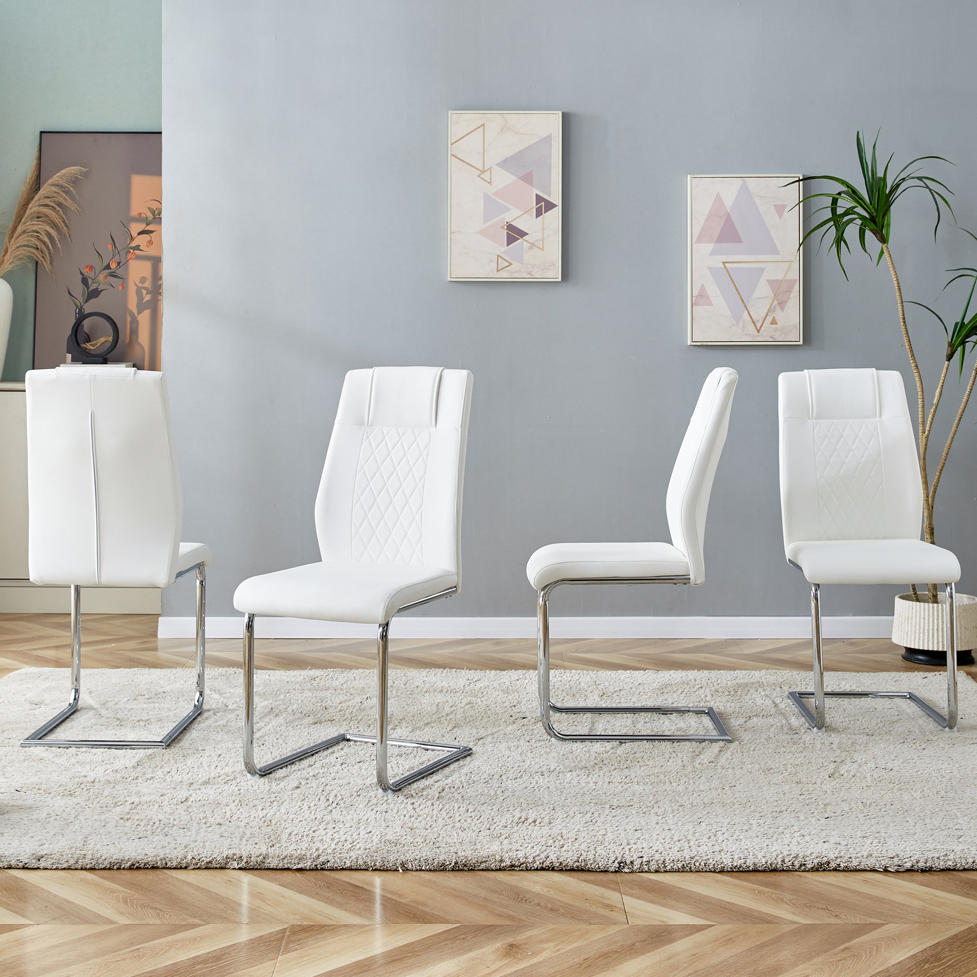 Modern Dining Chairs with Faux Leather Padded Seat