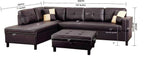 3 PC Sectional Sofa Set - Brown Faux Leather