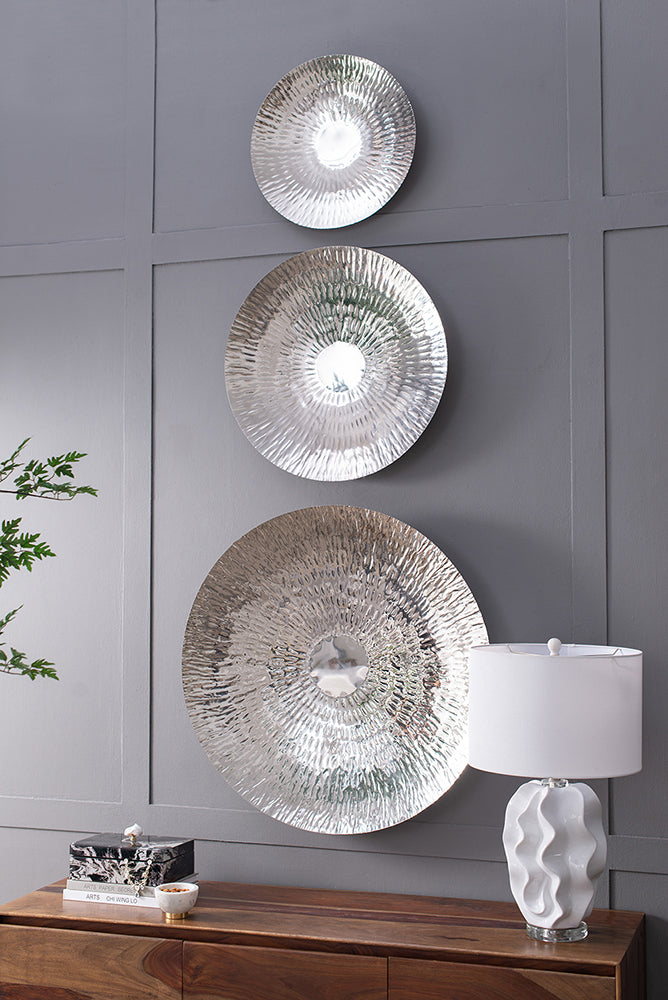 Silver Textured Oversized Disc Wall Decor Set of 3