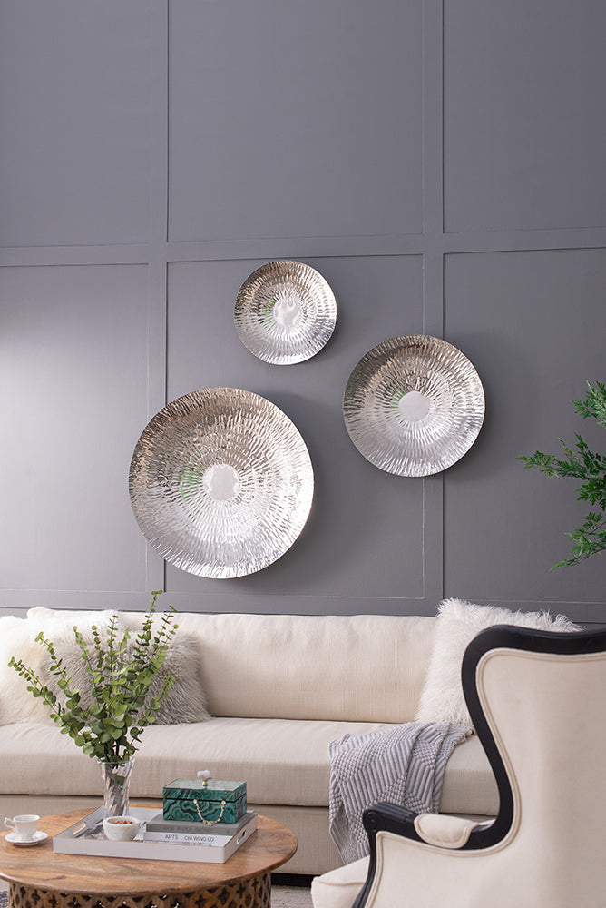 Silver Textured Oversized Disc Wall Decor Set of 3