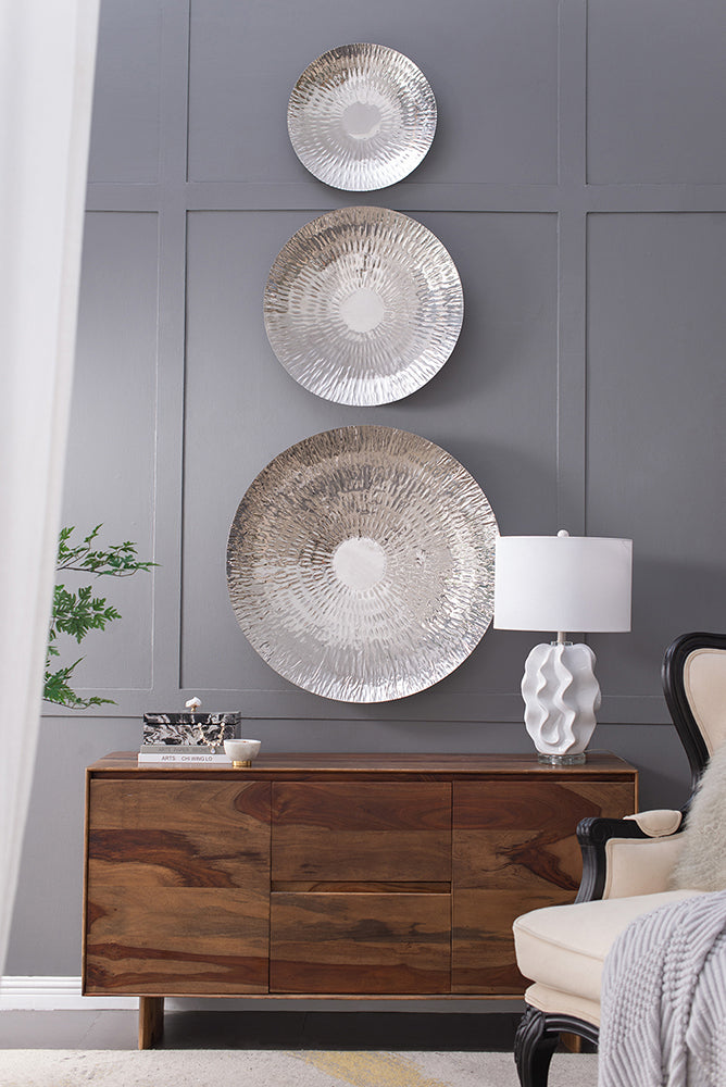 Silver Textured Oversized Disc Wall Decor Set of 3