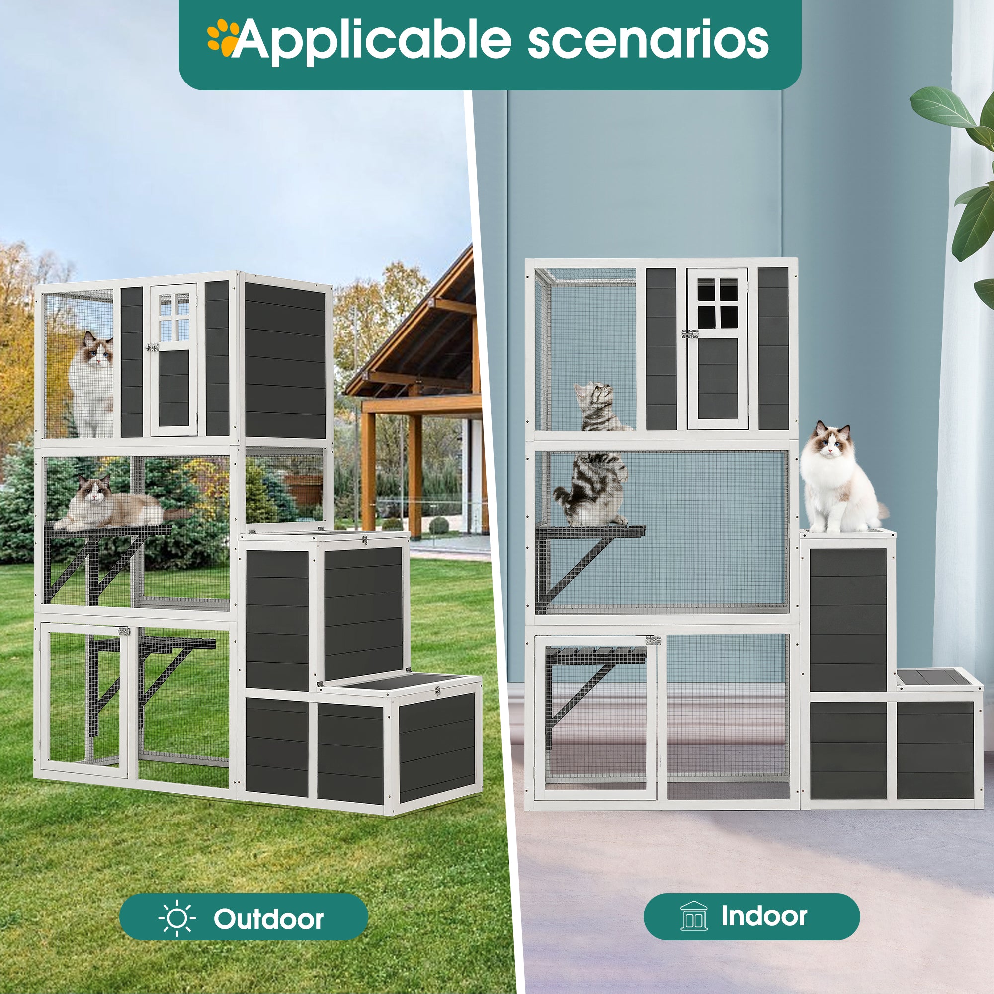 3-Tier Wooden Outdoor & Indoor Cat House