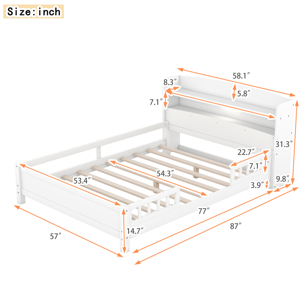 Wood Full Size Platform Bed with Built-in LED Light