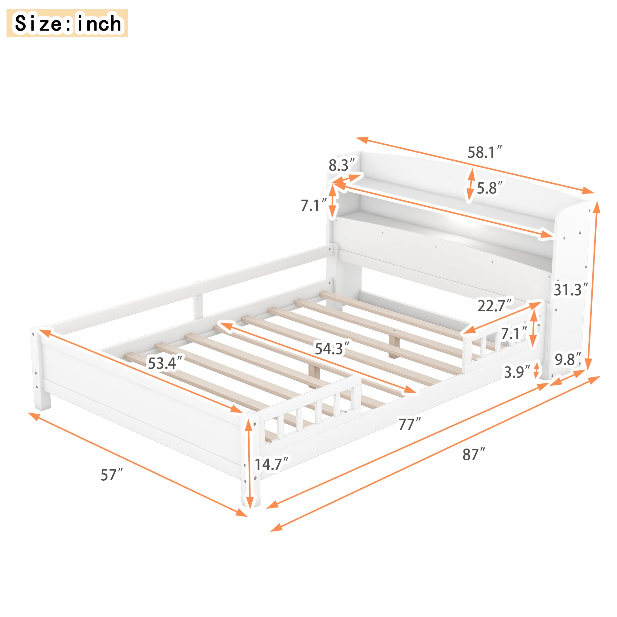 Wood Full Size Platform Bed with Built-in LED Light