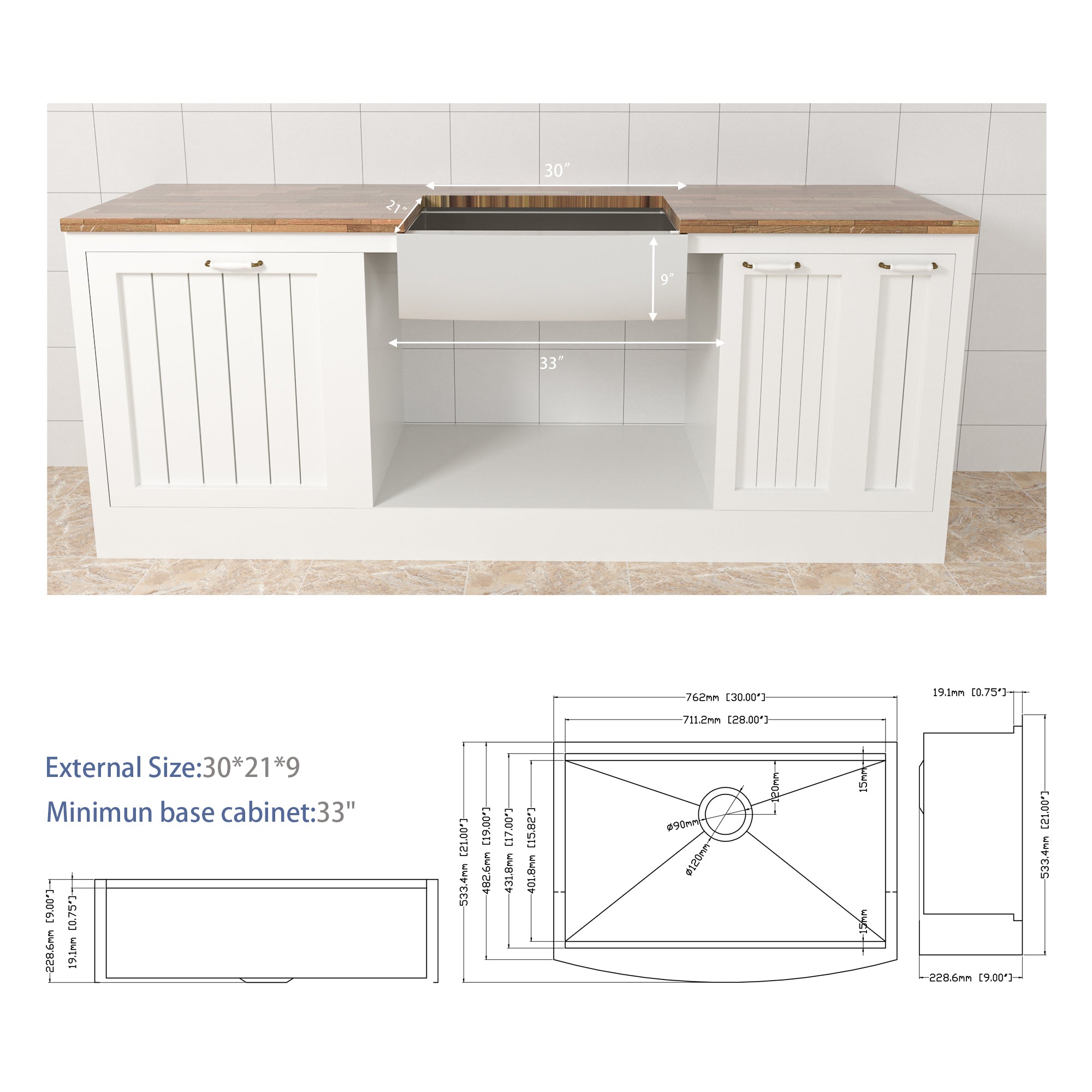 30 Farmhouse Sink Workstation - Stainless Steel Kitchen Sink