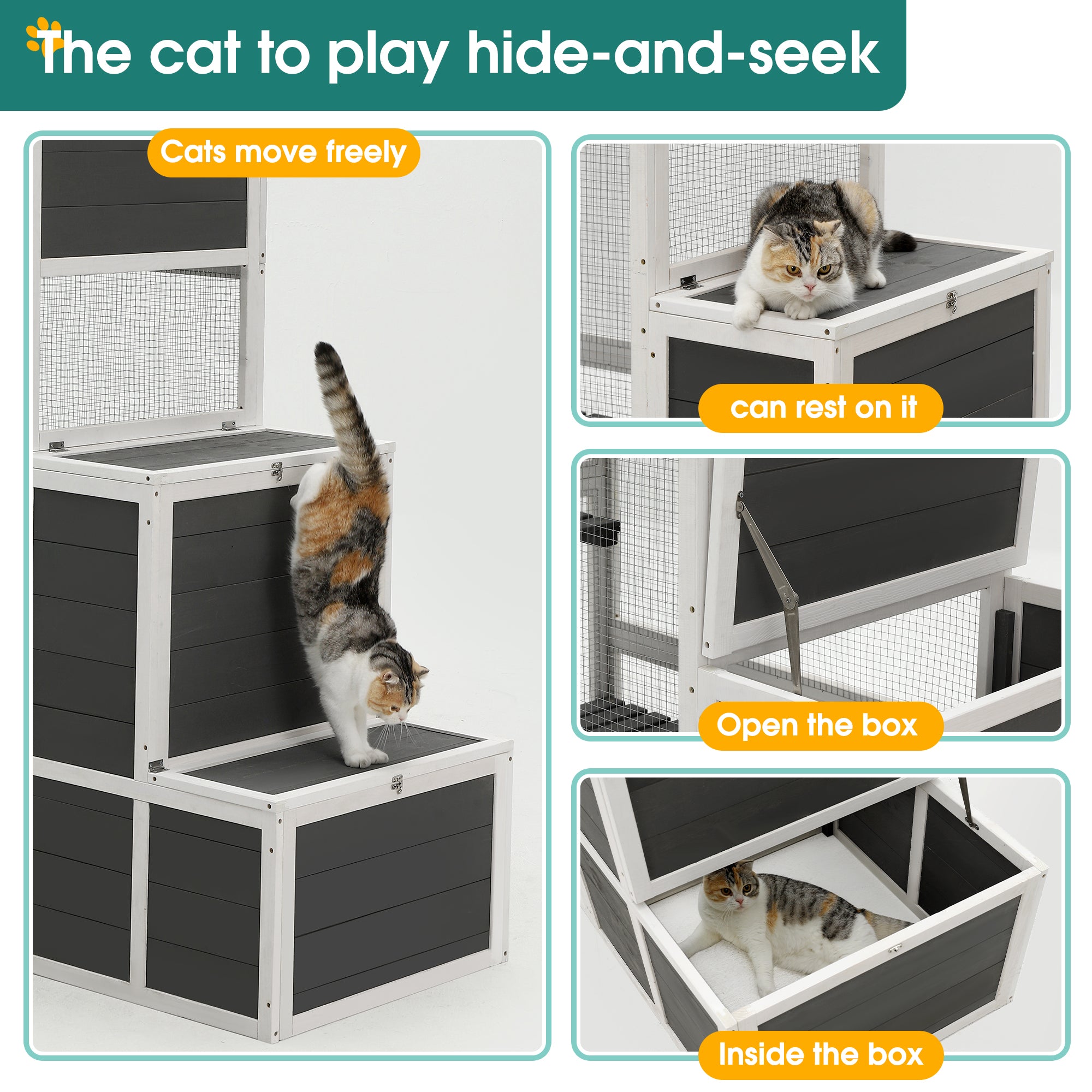 3-Tier Wooden Outdoor & Indoor Cat House