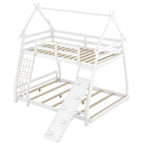 Twin Over Queen House Bunk Bed with Climbing Nets and Climbing Ramp