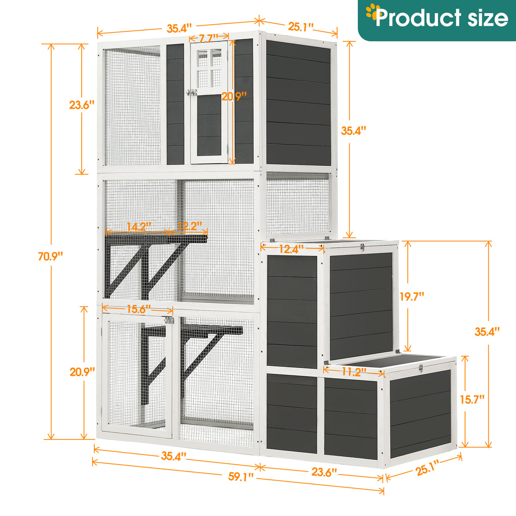 3-Tier Wooden Outdoor & Indoor Cat House