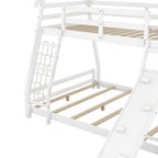 Twin Over Queen House Bunk Bed with Climbing Nets and Climbing Ramp