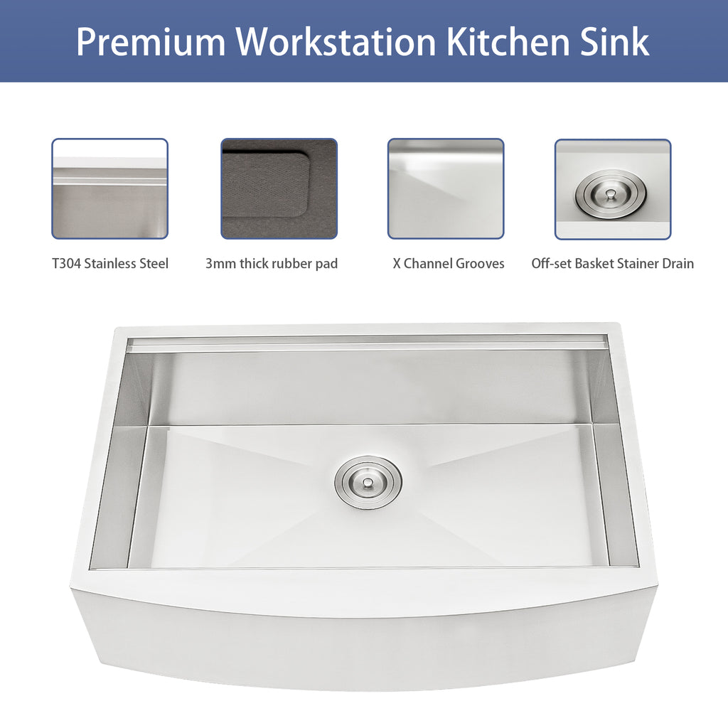30 Farmhouse Sink Workstation - Stainless Steel Kitchen Sink