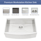 30 Farmhouse Sink Workstation - Stainless Steel Kitchen Sink