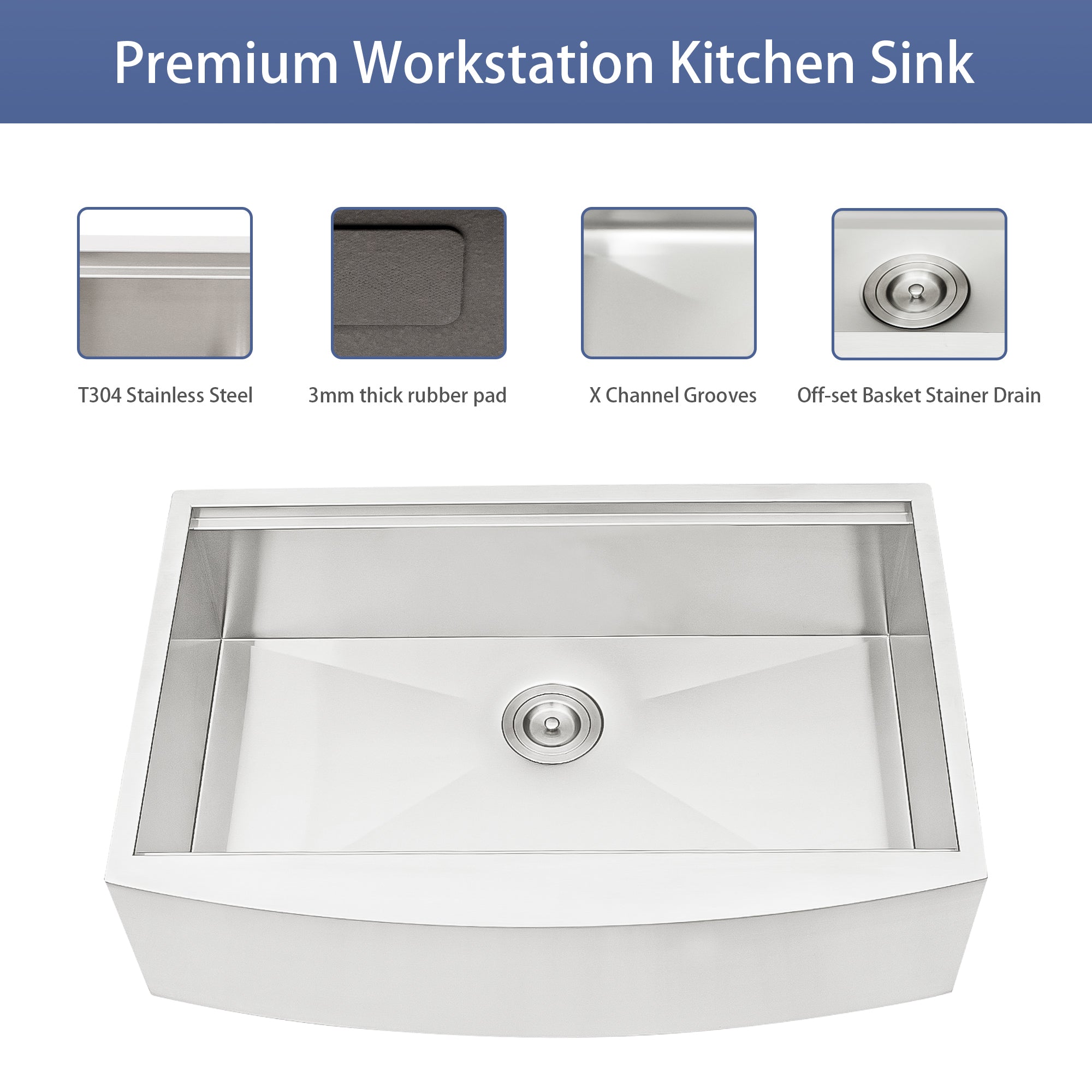 30 Farmhouse Sink Workstation - Stainless Steel Kitchen Sink