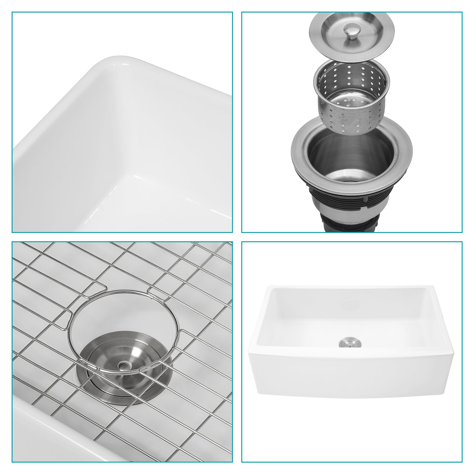 White Farmhouse Sink - 33" x 21" x 10"