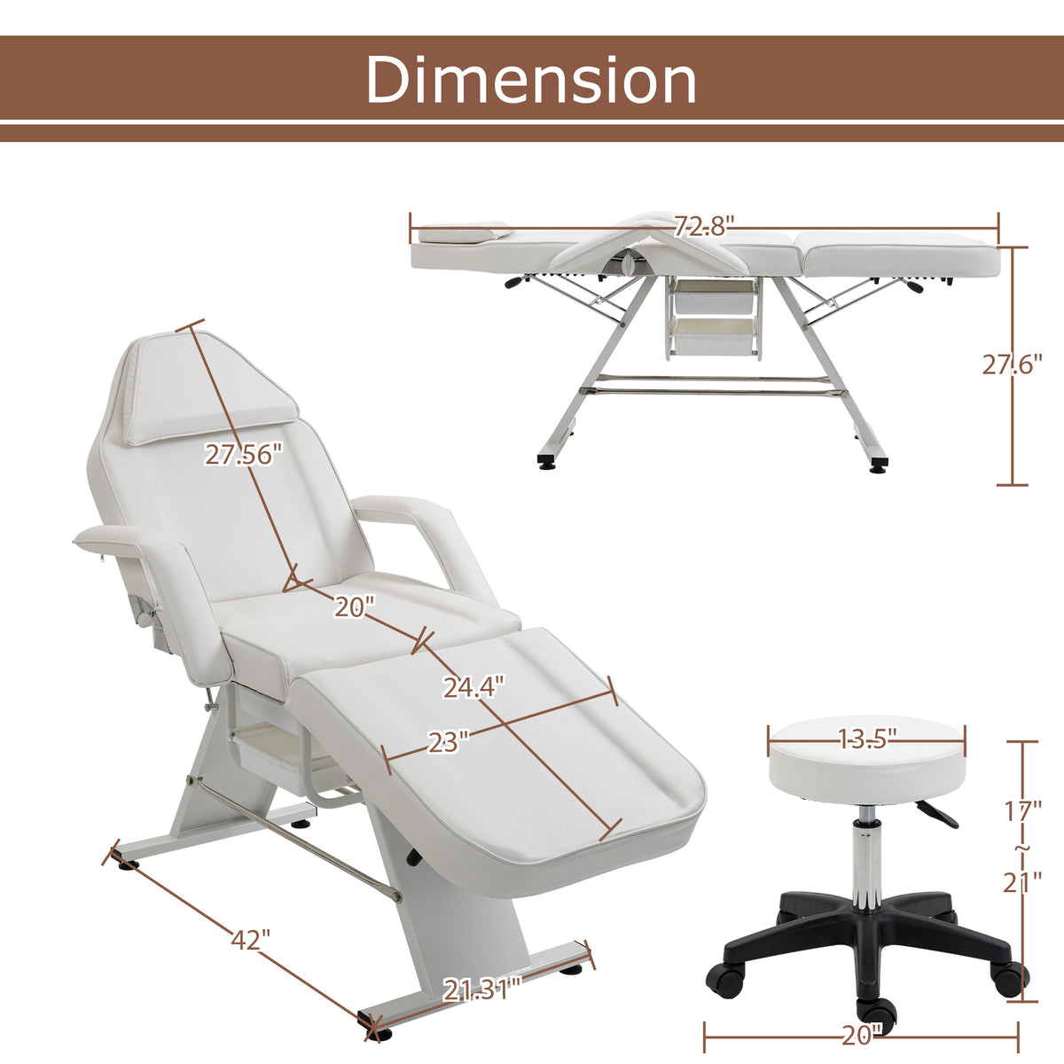 Massage Salon Tattoo Chair with Two Trays and Hydraulic Stool