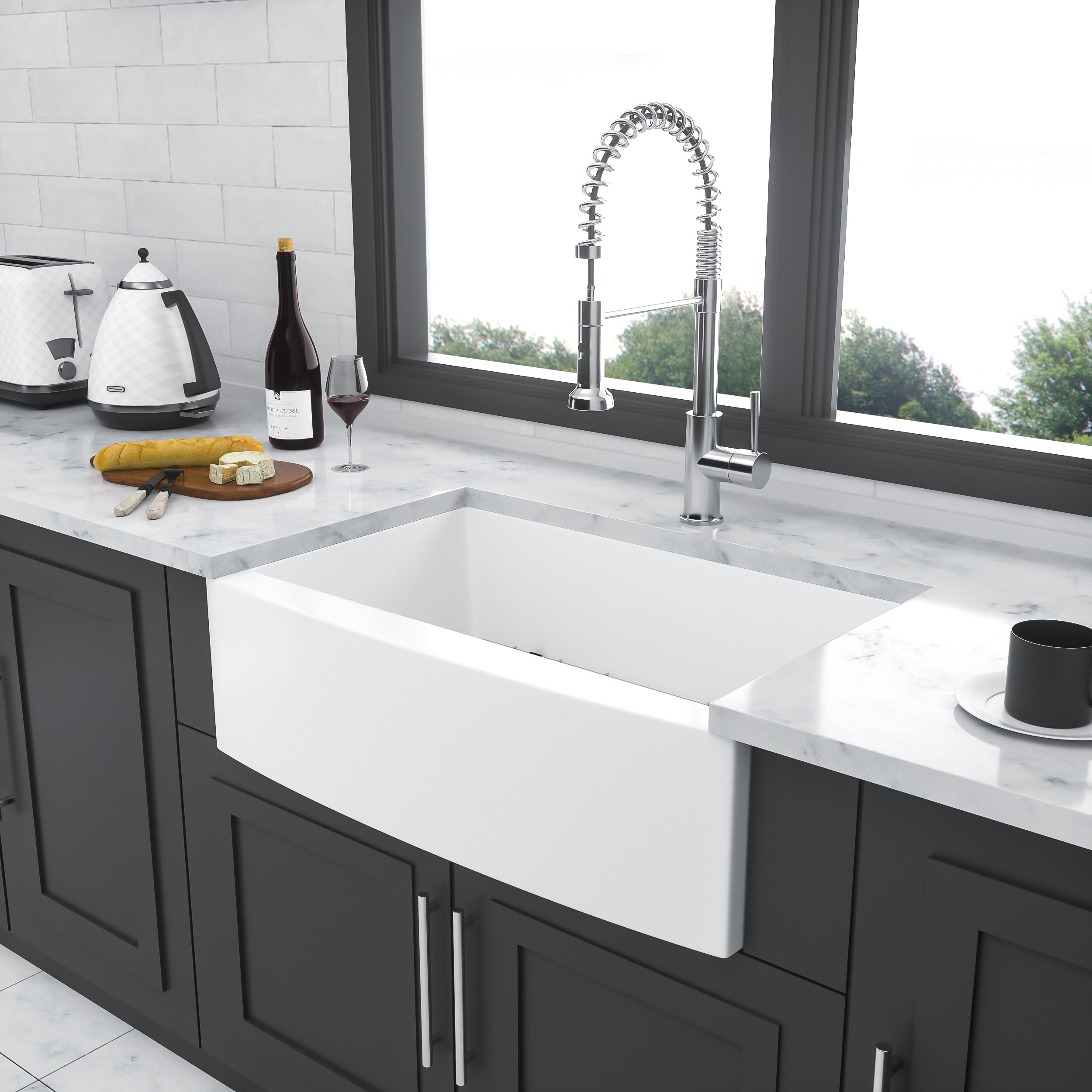 White Farmhouse Sink - 33" x 21" x 10"