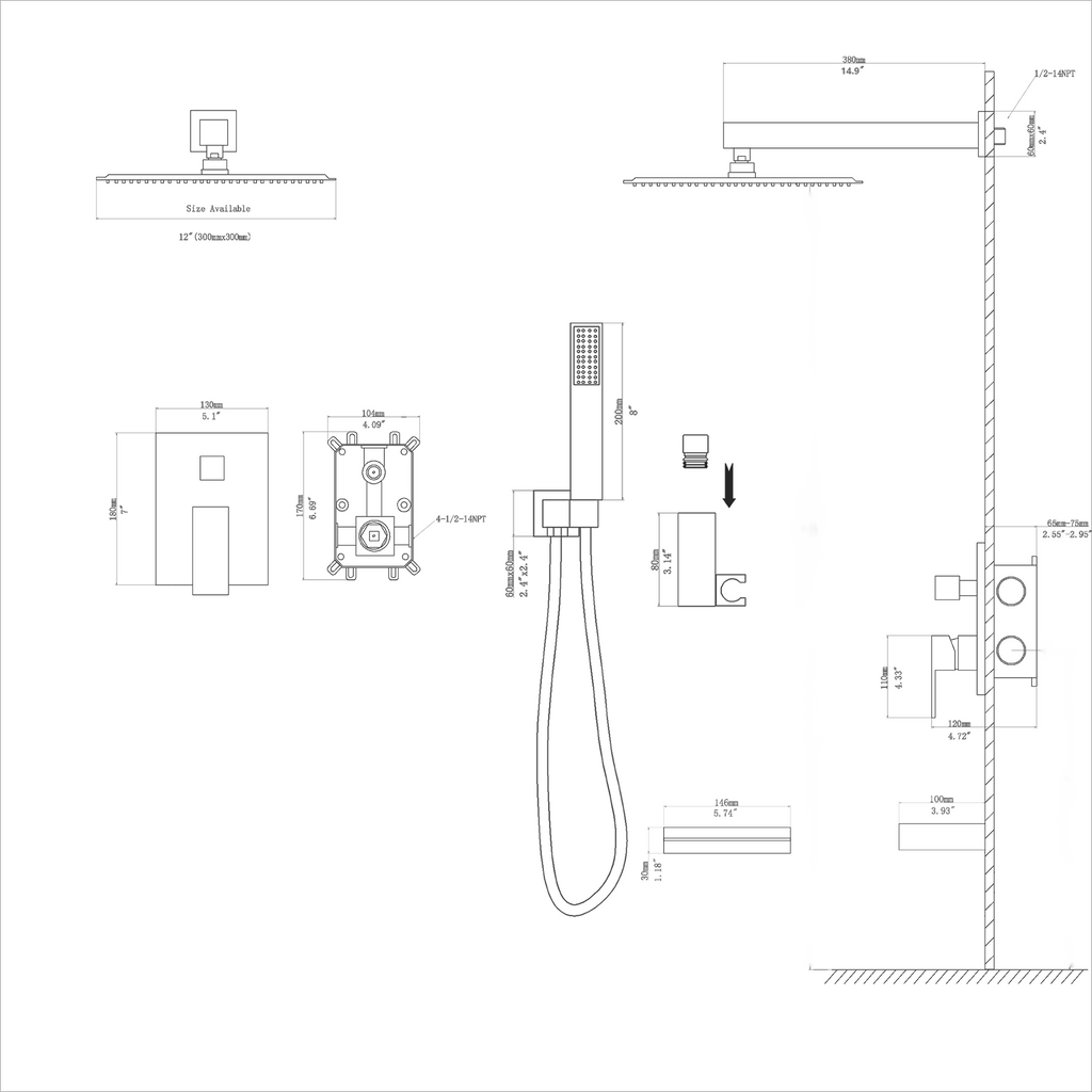 Shower System with Waterfall Tub Spout