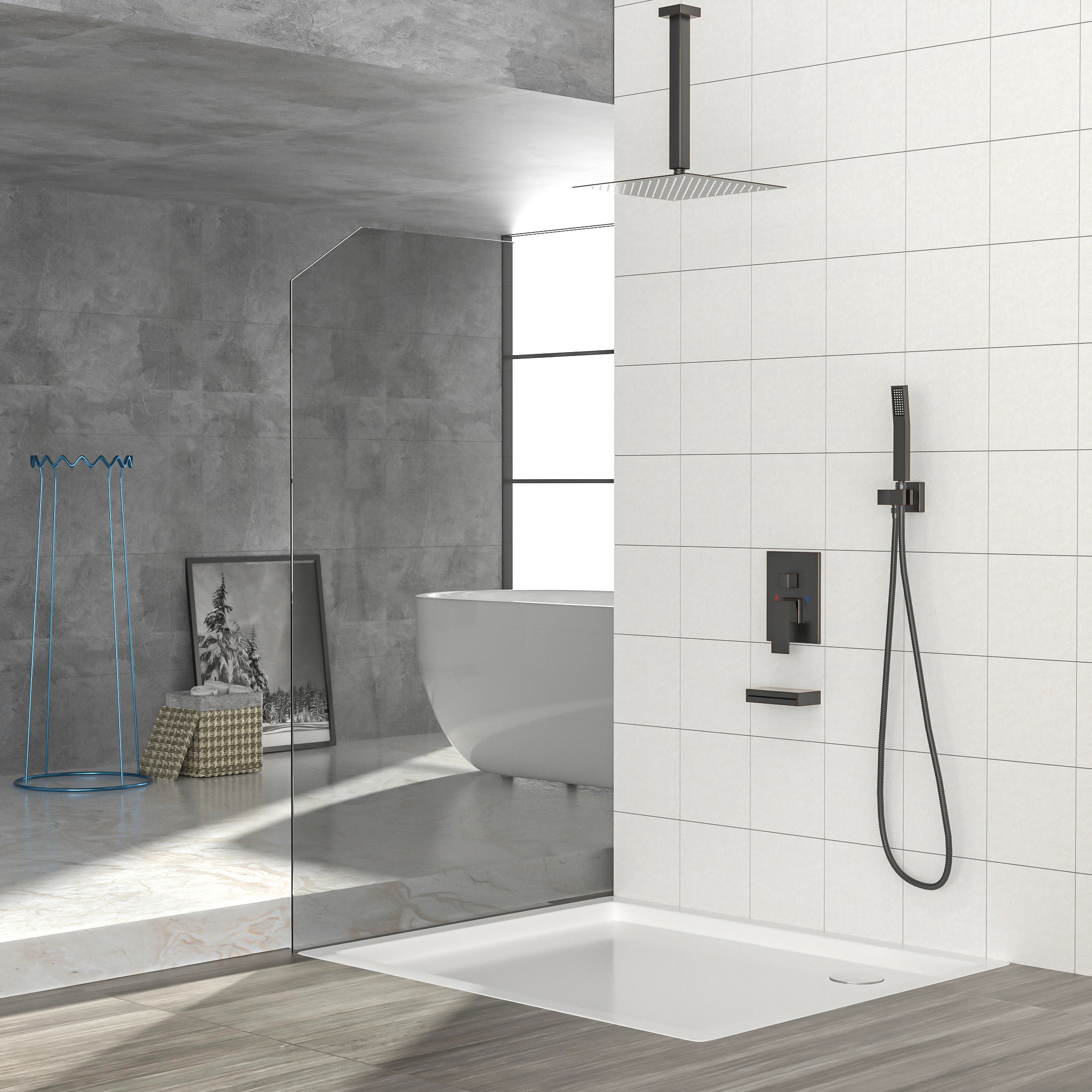 Shower System with Waterfall Tub Spout