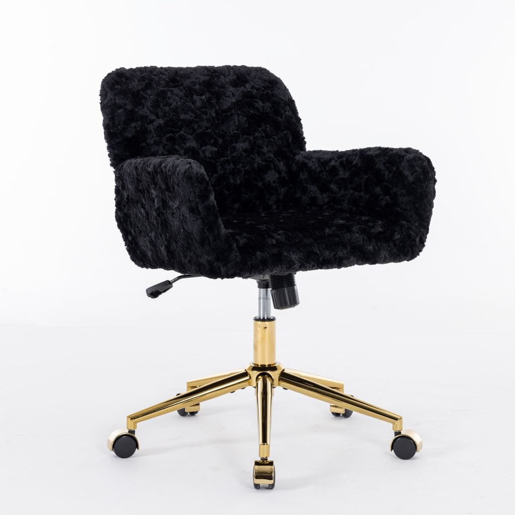 A&A Furniture Office Chair with Artificial Rabbit Hair and Golden Base
