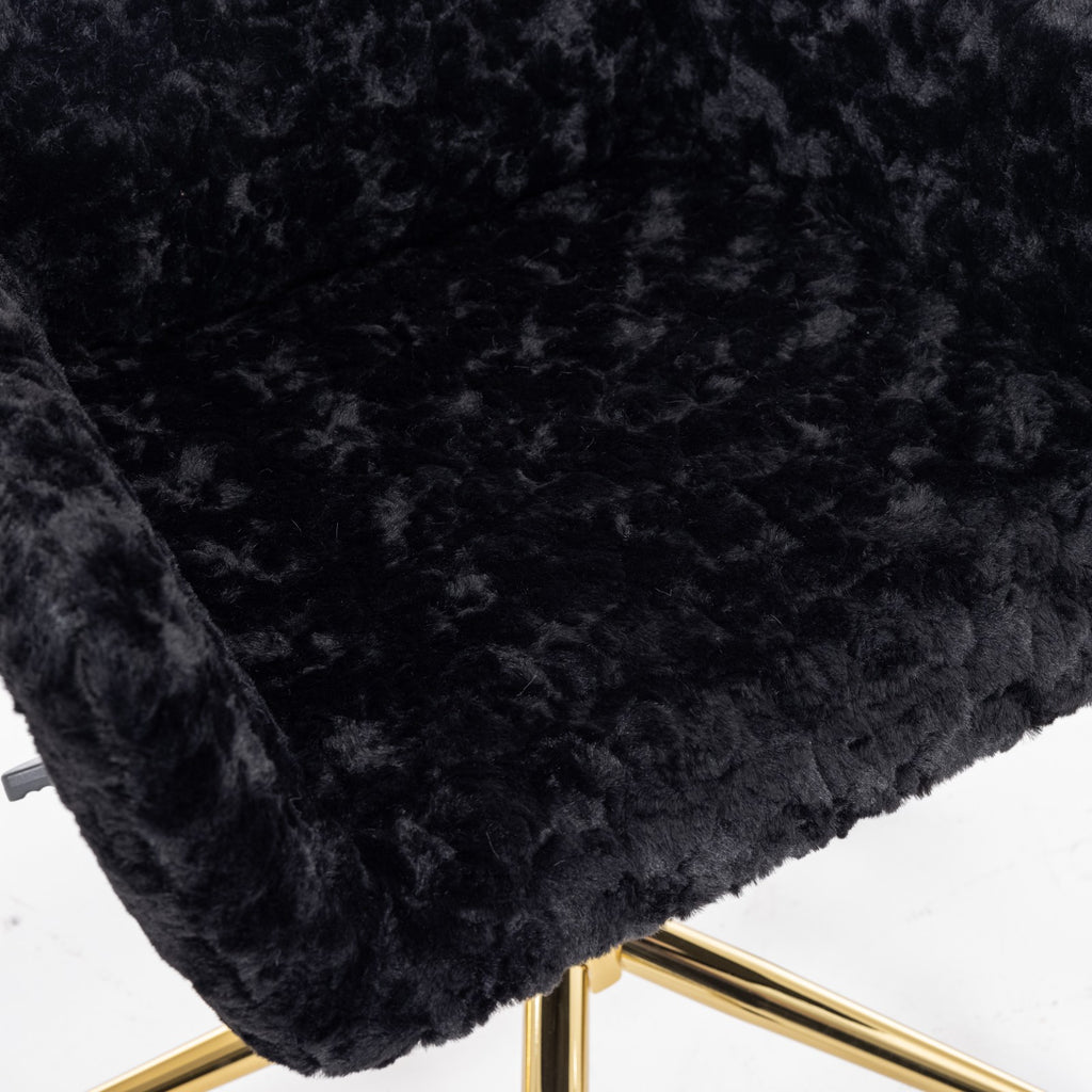 A&A Furniture Office Chair with Artificial Rabbit Hair and Golden Base
