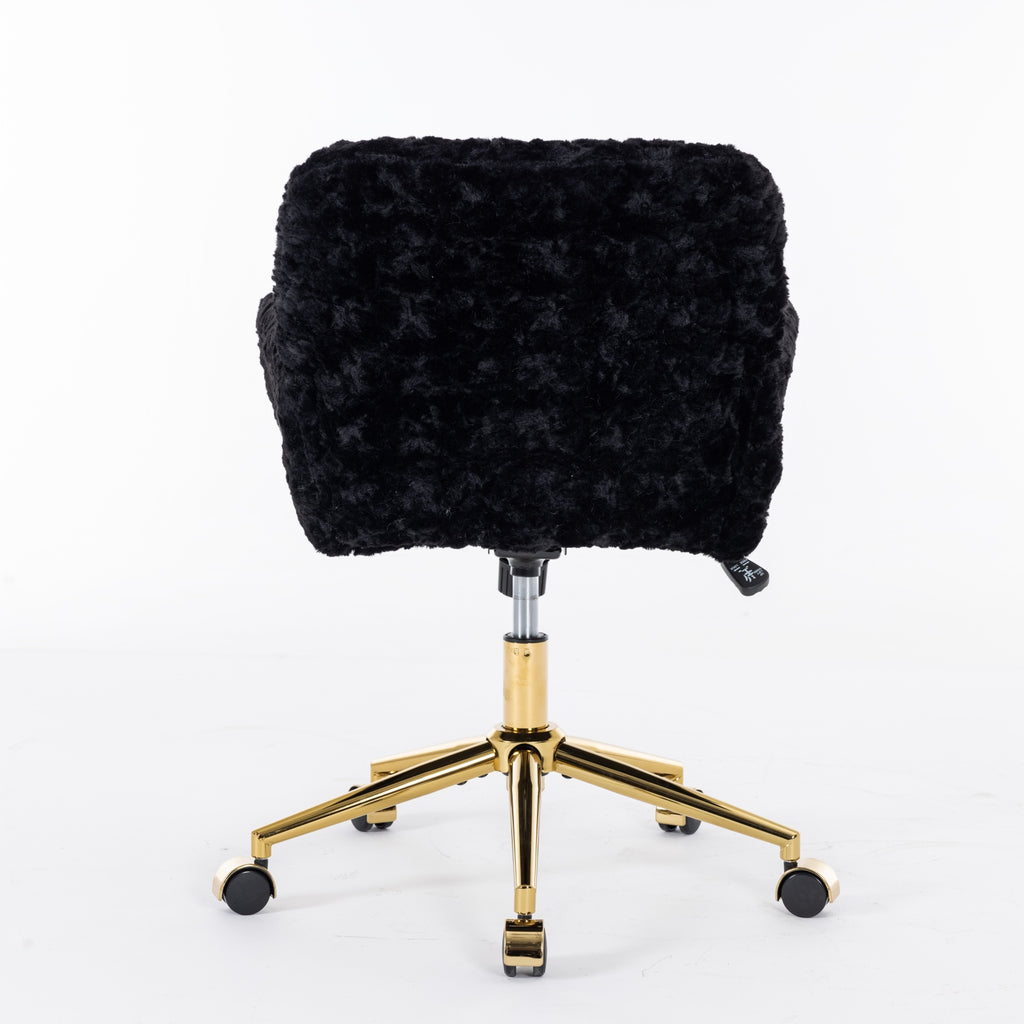 A&A Furniture Office Chair with Artificial Rabbit Hair and Golden Base
