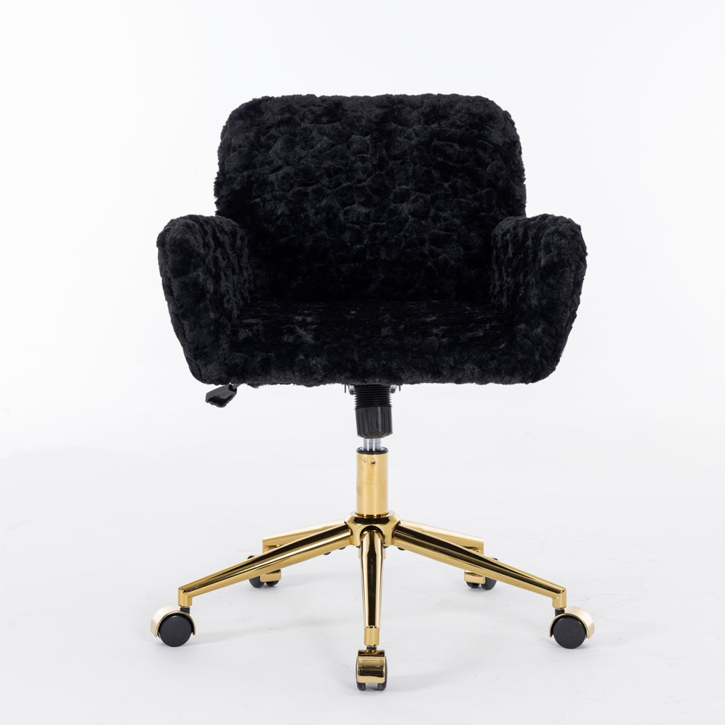 A&A Furniture Office Chair with Artificial Rabbit Hair and Golden Base