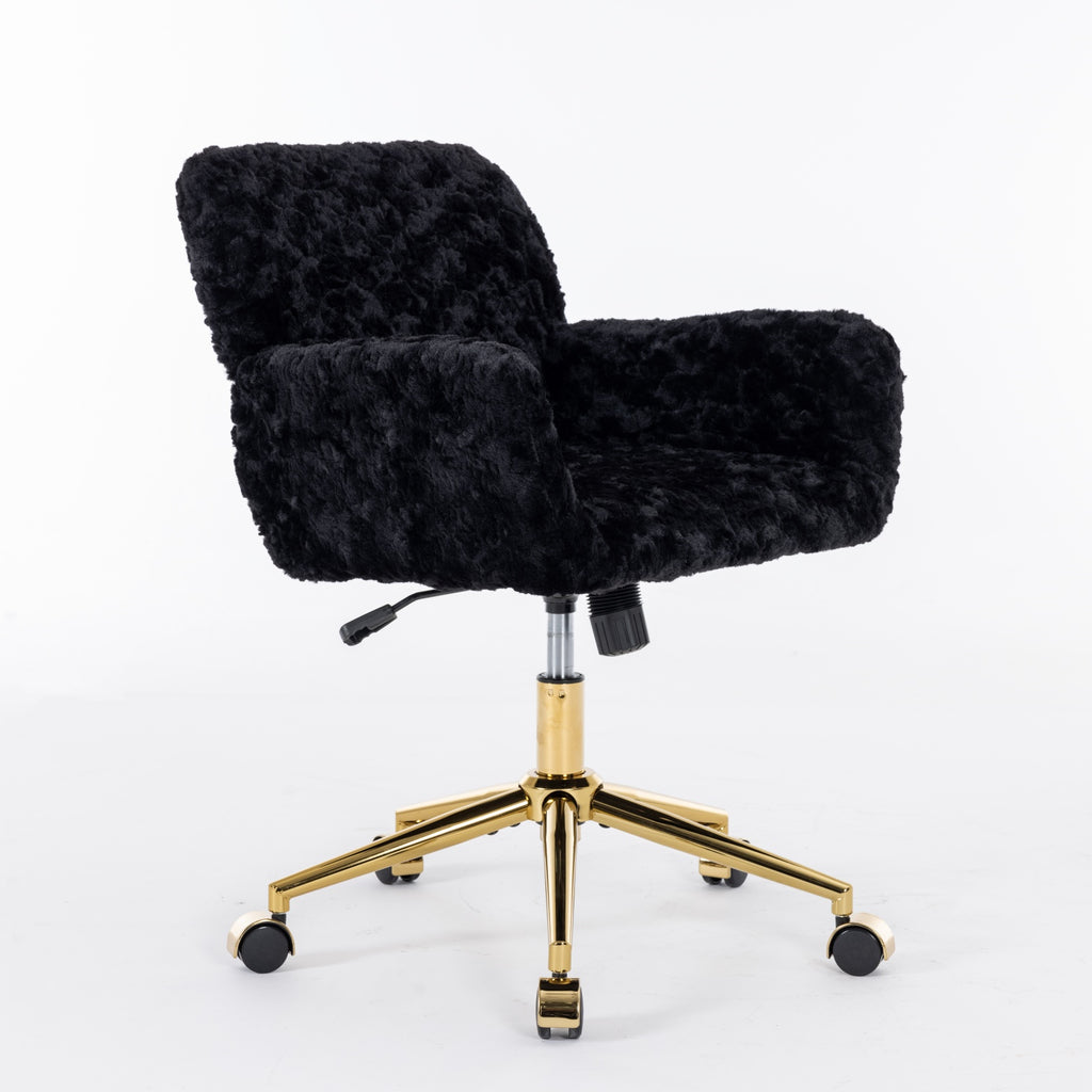 A&A Furniture Office Chair with Artificial Rabbit Hair and Golden Base