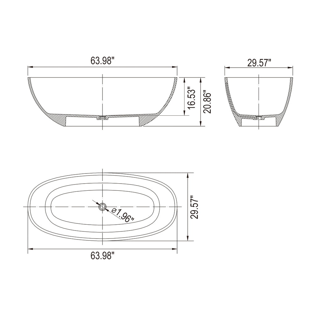 64 Inch Transparent Freestanding Bathtub