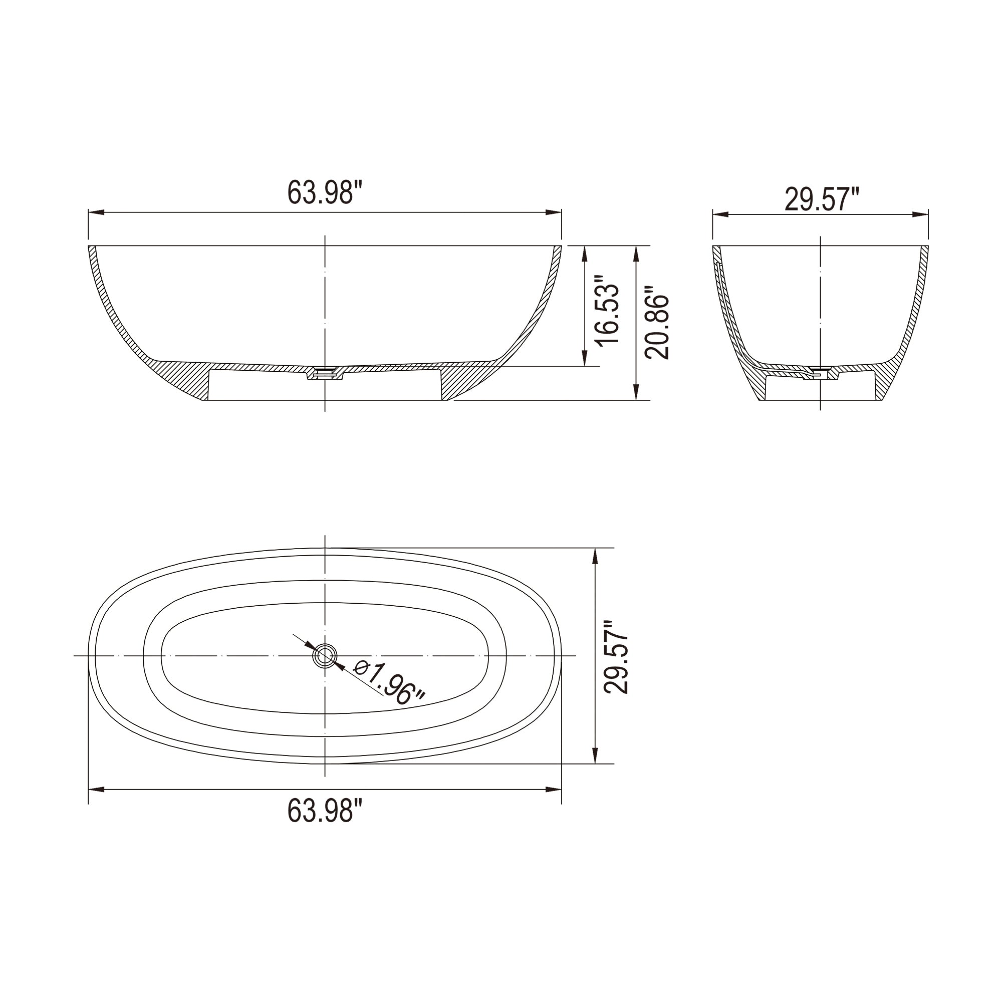 64 Inch Transparent Freestanding Bathtub