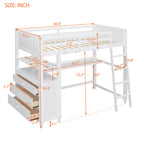 Twin Size Loft Bed with Drawers and Desk - White