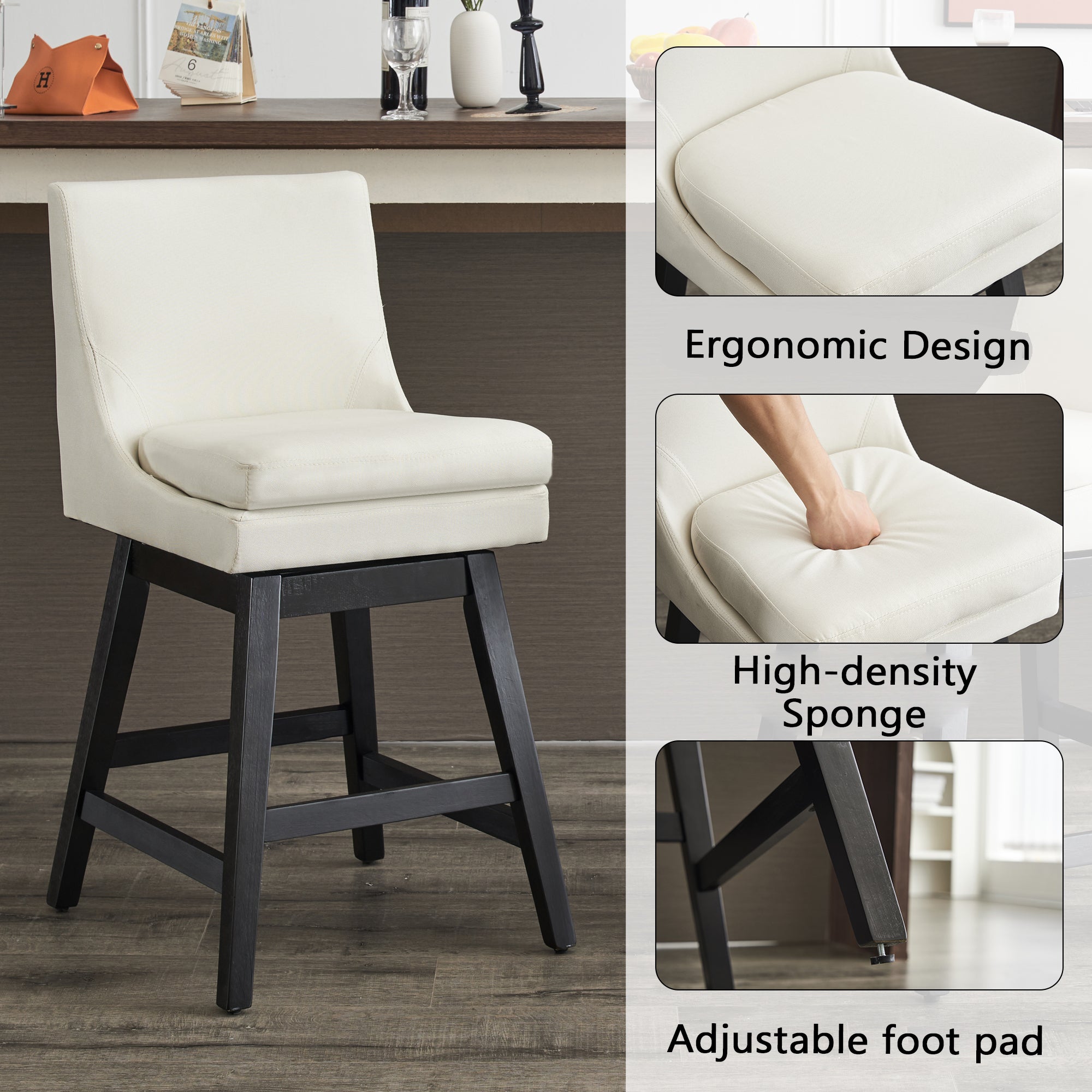 Upholstered Swivel Bar Stools Set of 2