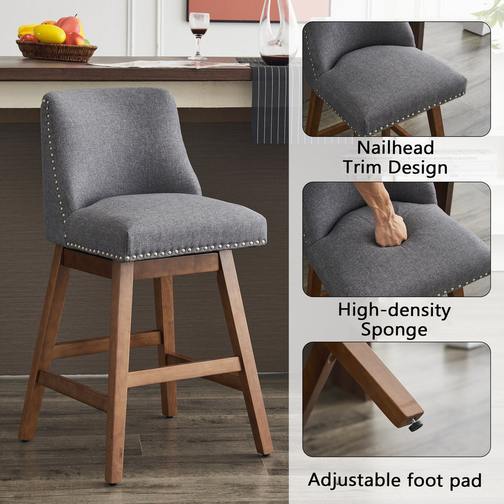 Upholstered Swivel Bar Stools Set of 2, 26" Counter Height