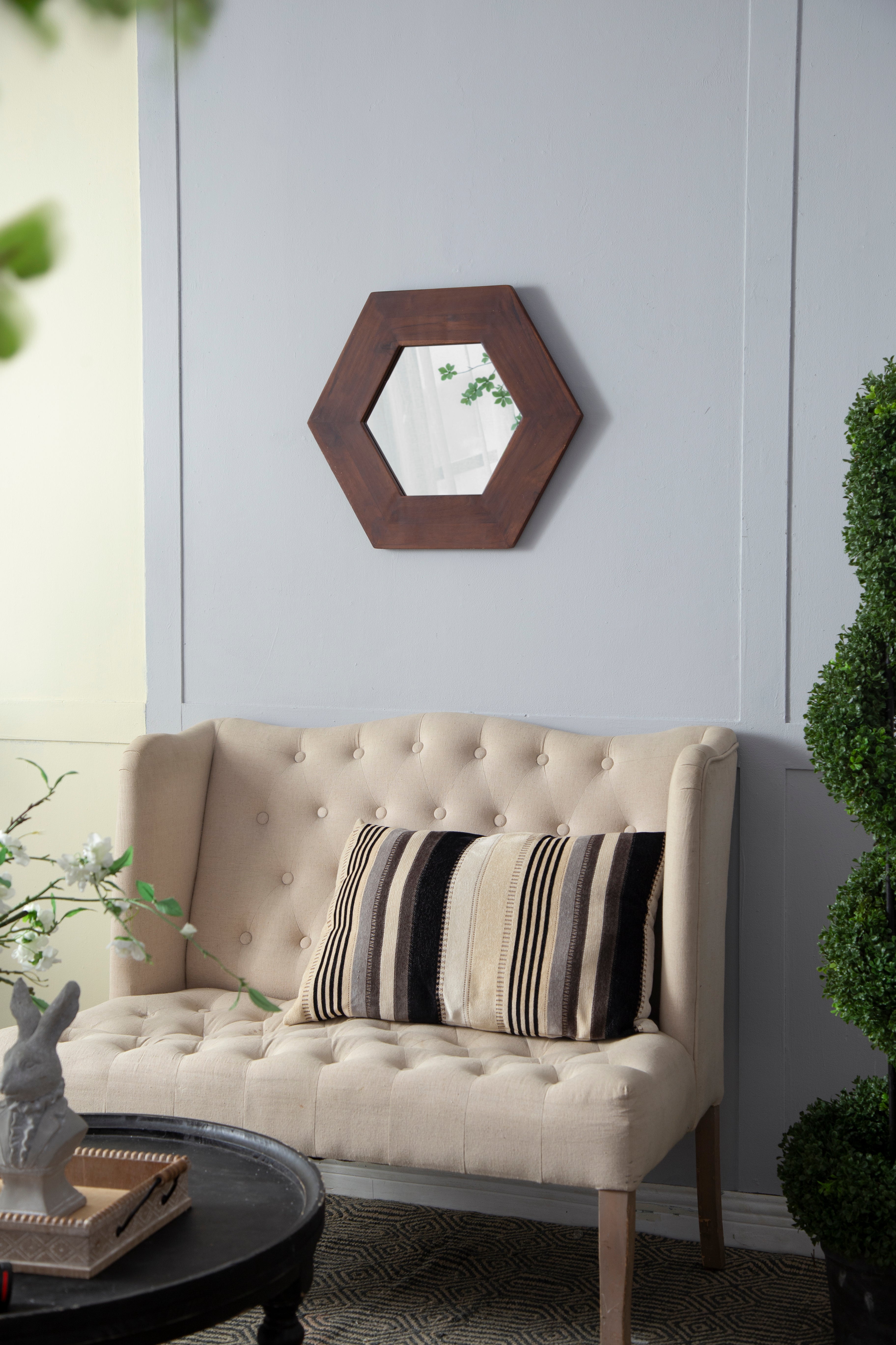 18.5" x 18.5" Hexagon Mirror with Solid Wood Frame