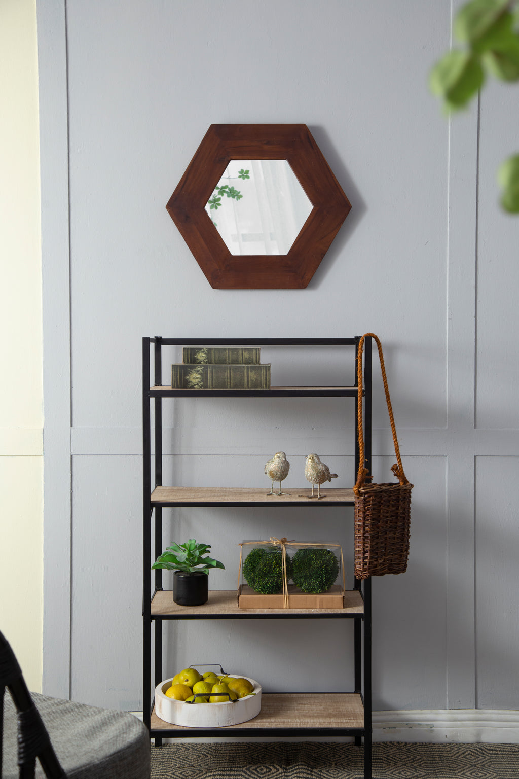 18.5" x 18.5" Hexagon Mirror with Solid Wood Frame