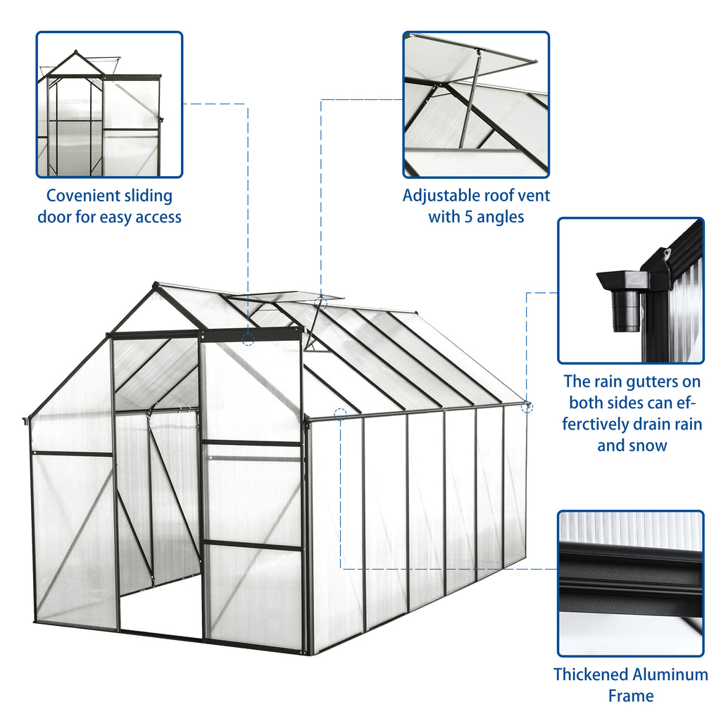 6x12 FT Polycarbonate Greenhouse with Raised Base