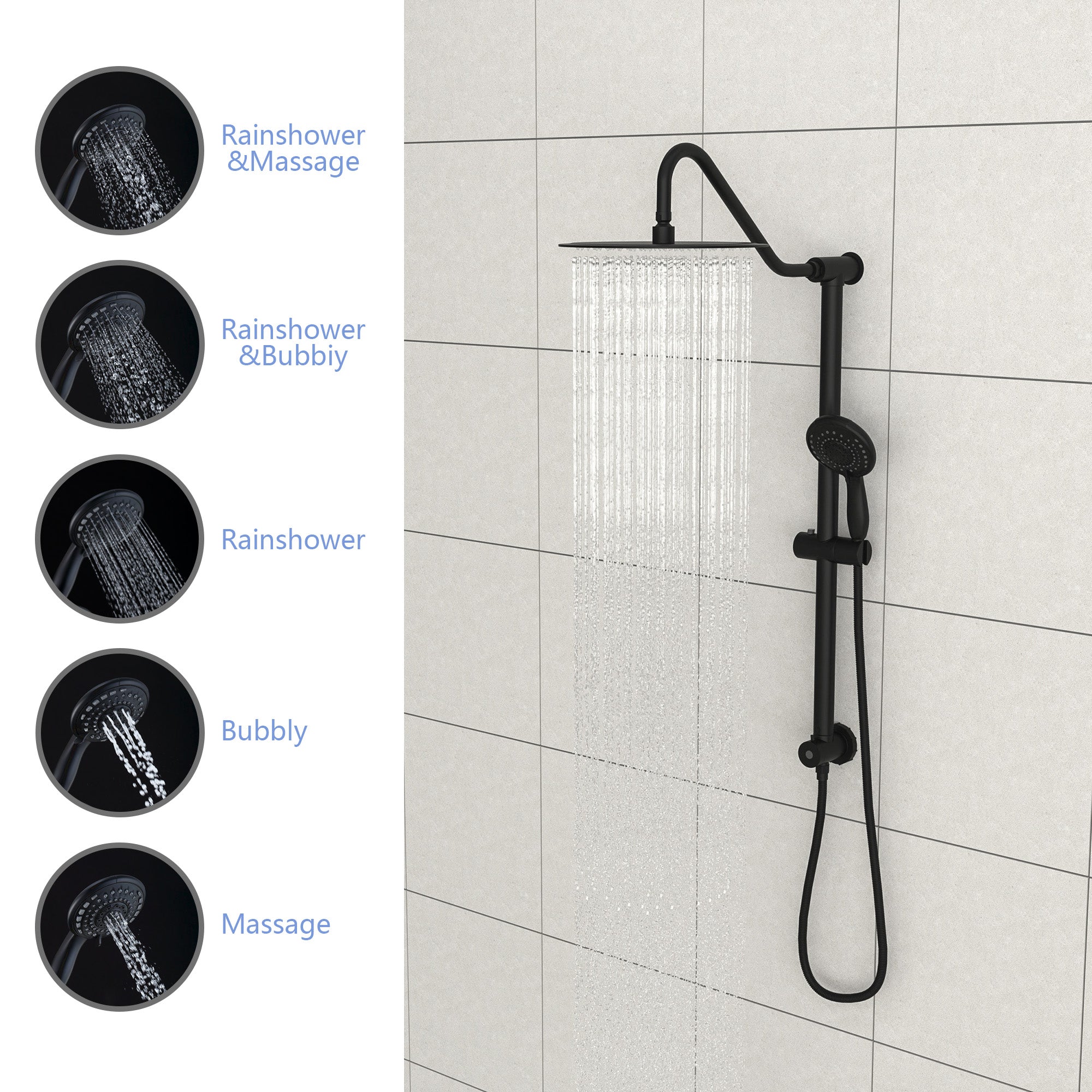 10 Inch Shower System with 5 Function Rain Hand Shower