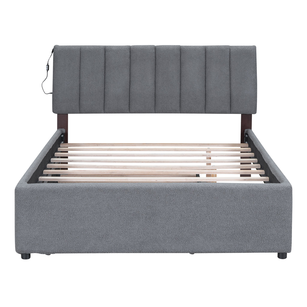 Teddy Fleece Full Size Upholstered Platform Bed with Twin Size Trundle