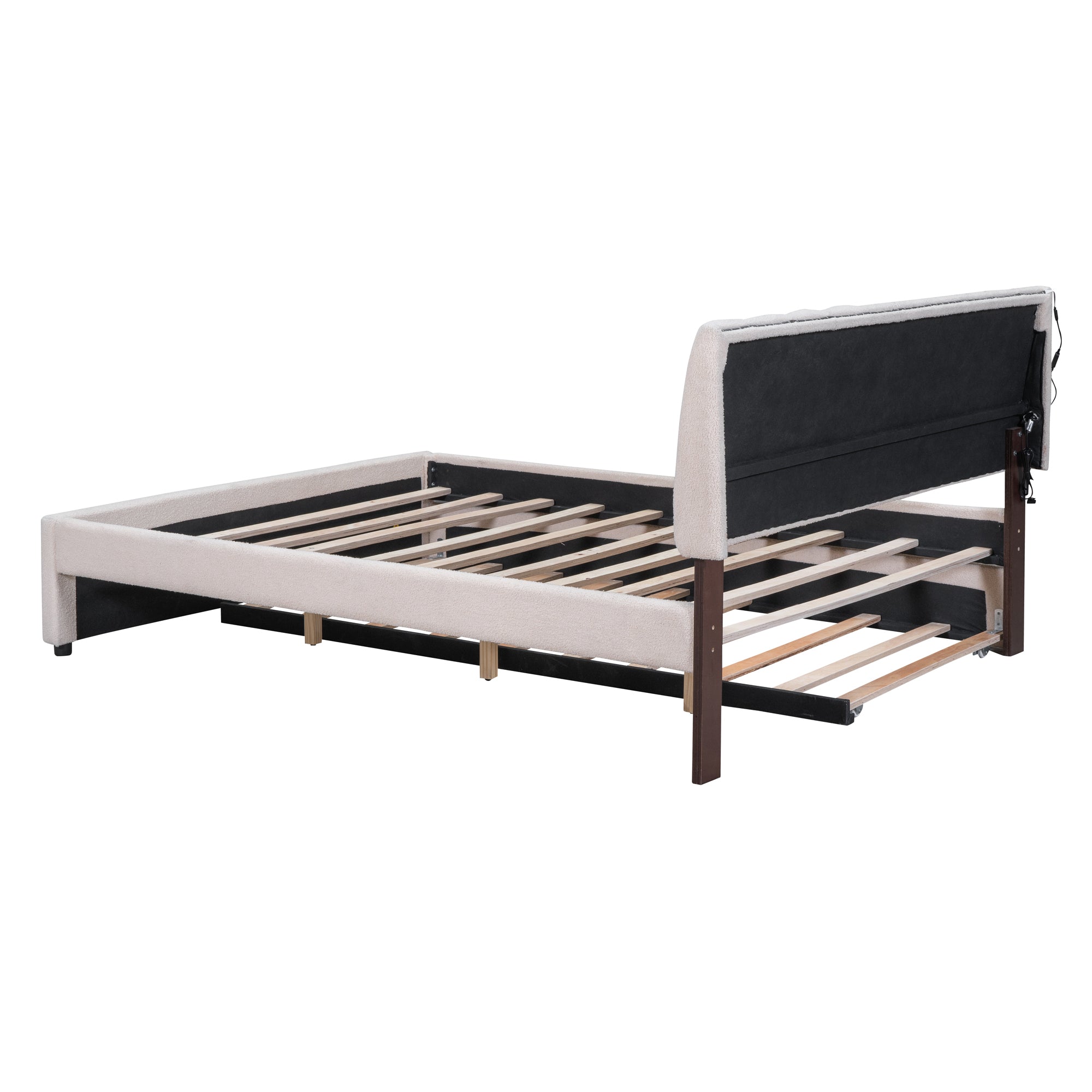 Teddy Fleece Queen Size Upholstered Platform Bed with Twin XL Trundle