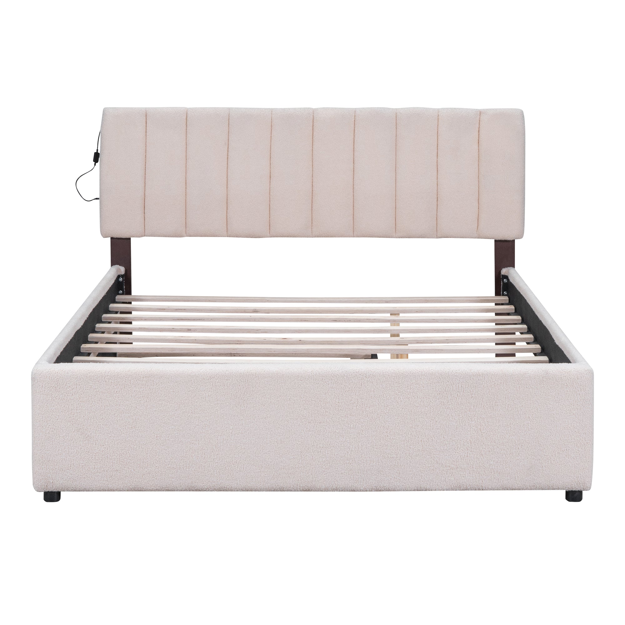 Teddy Fleece Queen Size Upholstered Platform Bed with Twin XL Trundle