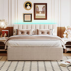 Teddy Fleece Queen Size Upholstered Platform Bed with Twin XL Trundle